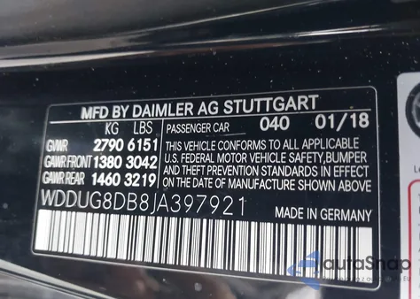 2018 Mercedes-Benz S 560 из США, поврежденный, VIN WDDUG8DB8JA397921